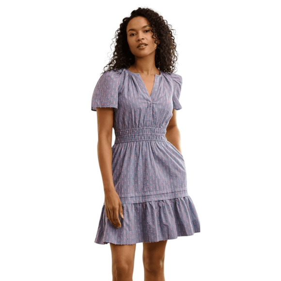 Hatley Dresses & Skirts - Hatley Seersucker Smocked Waist Prairie Coastal Preppy Embroidered Blue Dress MD